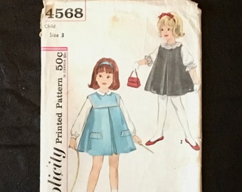 Vintage Simplicity 4568, Size 3 Child's Jumper and Blouse pattern from 1962