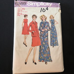 Simplicity 6559, Size 18 & 20 Misses and Womens Dress in Two Lengths and Jacket, Vintage Sewing Pattern from 1974. afbeelding 1