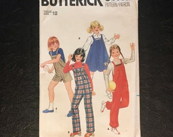 Butterick 3989, Size 12 Girls' Overalls, Jumper & Embroidery Transfer, Vintage Sewing Pattern from the 1980s