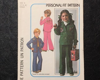 Simplicity 7687, Size B (3 & 4) Child’s Shirt-Jacket and Pants, Vintage Sewing Pattern from 1976