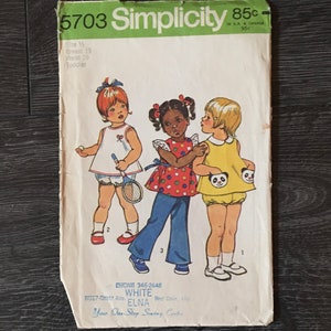 Simplicity 5703, Size 1 1/2 Toddlers Top, Bloomers and Bell-Bottom Pants, Vintage Sewing Pattern from 1973 image 1