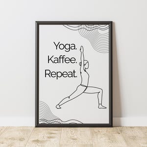 Yoga Coffee Repeat Poster – Line Art Wall Art – Yoga Quote Download – Digital Poster Yoga Studio – Modern Home Decor, Download PDF & PNG