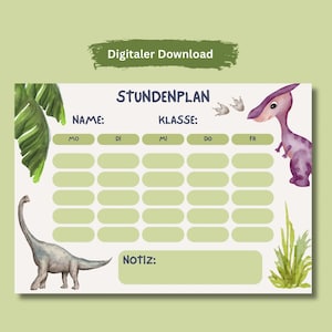 Dino timetable for children • Dinosaur timetable green • PDF download to print • Timetable for school boys and girls