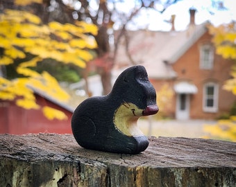 This cute black cat wooden animal figurine, Waldorf toy, Halloween decoration, fairy tale, role play character, non-toxic is made of wood.