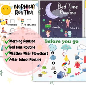 Lot de cartes de routine pour enfants, routine quotidienne pour les enfants, carte météo imprimable le matin, heure du coucher après l'école, lot de responsabilisation des enfants