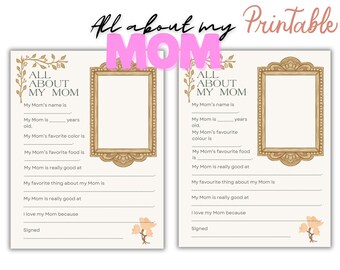 All About My Mom Activity Sheet, Mother's Day Keepsake (Digital Download)