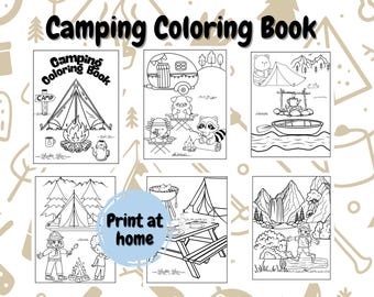 Camping Coloring Book, Kids Outdoor Activity (Printable)