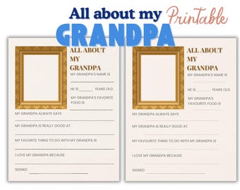 All About My Grandpa Printable Questionnaire, Father's Day Gift (Digital Download)