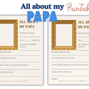 All About My Papa Printable, Father's Day gift for Papa, Birthday Gift for Papa, Papa Questionnaire, Personalized Gift for Papa from Kids