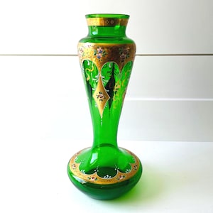 Vintage Venetian Art Glass Vase | Mid-Century Emerald Green and Gold Glass | 1960s Italian Murano-Style Home Decor