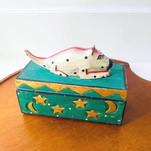 Hand Painted Indonesian Folk Art Trinket Box with Cat