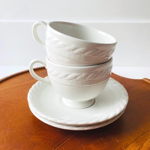 Pair of Vintage Ralph Lauren Clearwater Cup & Saucer Sets | Wedgwood Bone China | Discontinued 1990s Tea Set | Vintage Luxury Home