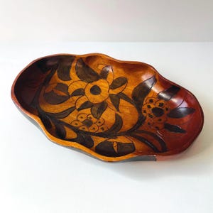 Vintage Caribbean Hand Carved Fruit Bowl | Tropical Hardwood Folk Art | Island Floral Design | Rustic Serving Bowl | Boho Kitchen Decor