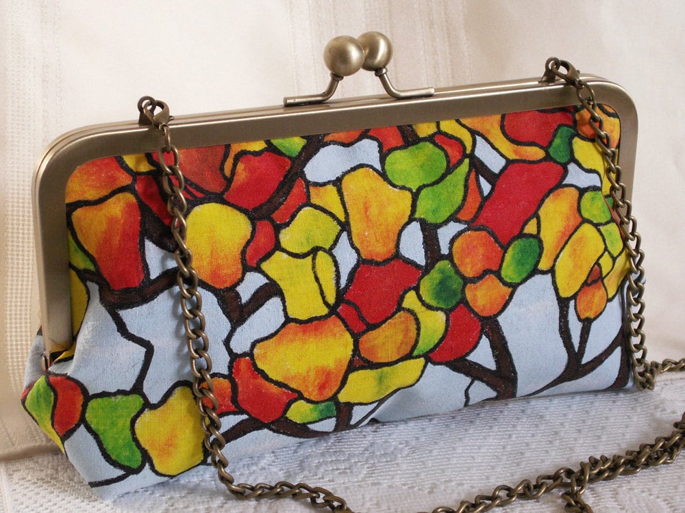 Handmade Hand Painted Clutch Handbag. Orange Green Gold Etsy