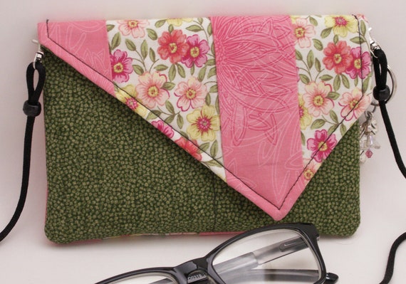 Handmade cotton shoulder bag, handbag. Pink, coral, yellow, white, green. Primrose Mini Bag by Lella Rae on Etsy