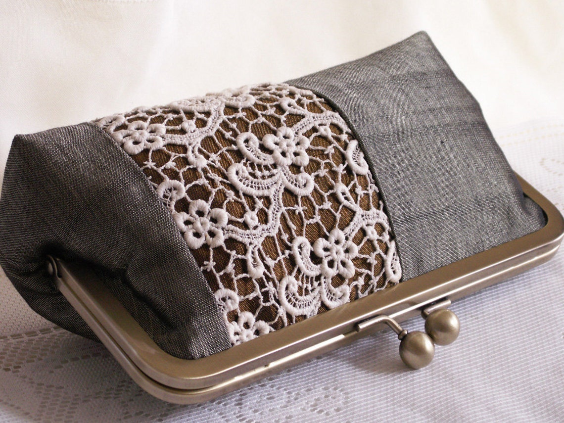 Handmade Silk Lace Clutch Handbag. Green Sage Brown Gold - Etsy