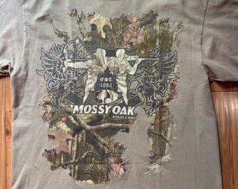 Mossy Oak Vintage Y2K Crazy Front & Back Graphic RealTree Camo Grunge Print XL