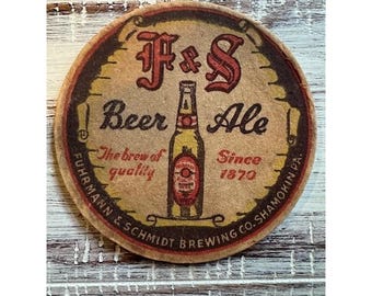 Posavasos de cerveza F & S Fuhrmann Schmidt de 4 pulgadas Shamokin Pennsylvania 40's Bottle
