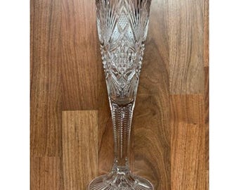 Antiguo jarrón de cristal McKee CHAMPION transparente en forma de trompeta para capullos de flores, de 13 pulgadas.