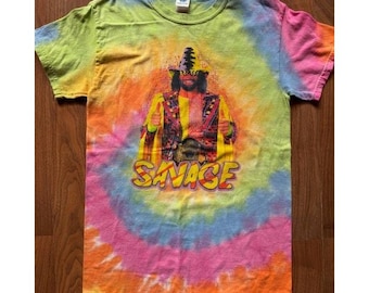 Vintage Macho Man Randy Savage Wrestling T-shirt SML Tie Dye Y2K zeldzame kleurtoon