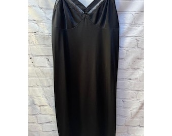 Vestido lencero negro de manga larga Vintage Lorraine para mujer, talla 32, 100% nailon, estilo grunge oscuro.