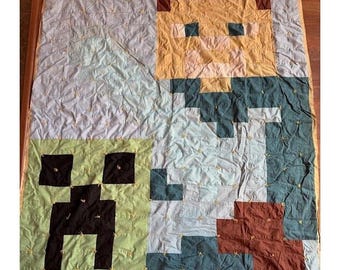 Edredón anudado de Minecraft con diseño de Steve Sword Creeper, personalizado, de 58" x 67", hecho a mano