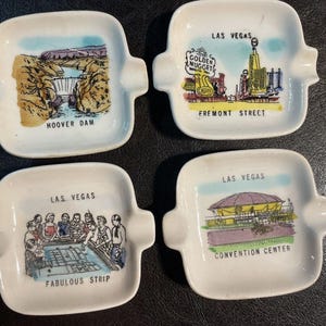 Set of 4 Vintage Landmark Las Vegas Ashtrays Fremont Hoover Dam Strip Tourist