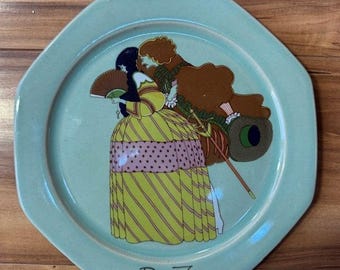 Plato decorativo Hoganas Keramik Don Juan, cerámica azul verdoso, coleccionable