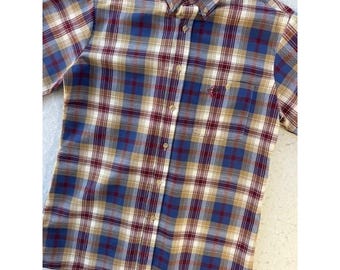 Raintree Southern jaren 70 vintage heren MED bordeauxrood madras geruit overhemd met knopen
