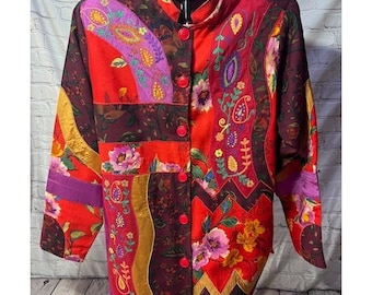 Spirit by Sandy Starkman Patchwork Art to Wear Jacket Shirt Colorful Plus 1X