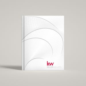 May include: A white book with a geometric design and the Keller Williams logo in red. The cover features a series of curved lines radiating from the spine, creating a sense of movement and depth. The logo is in the bottom right corner.