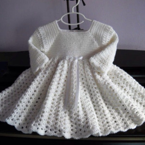 Crochet White Dress, Baptism Christening Flower Girl Dress