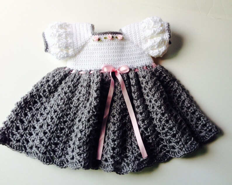 Crochet Baby Dress Grey and White Baby Dress Etsy