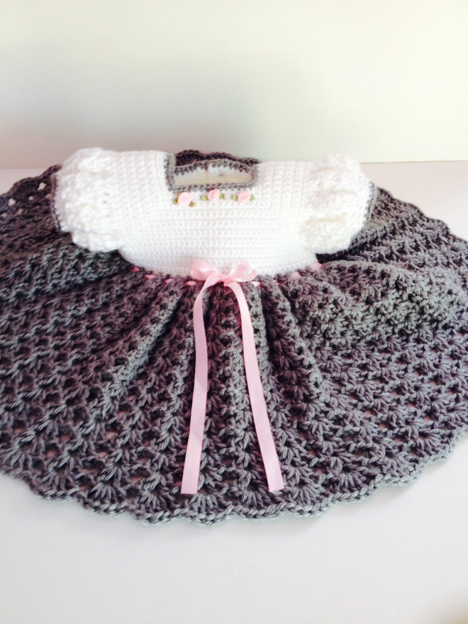 Crochet Baby Dress Grey and White Baby Dress Etsy