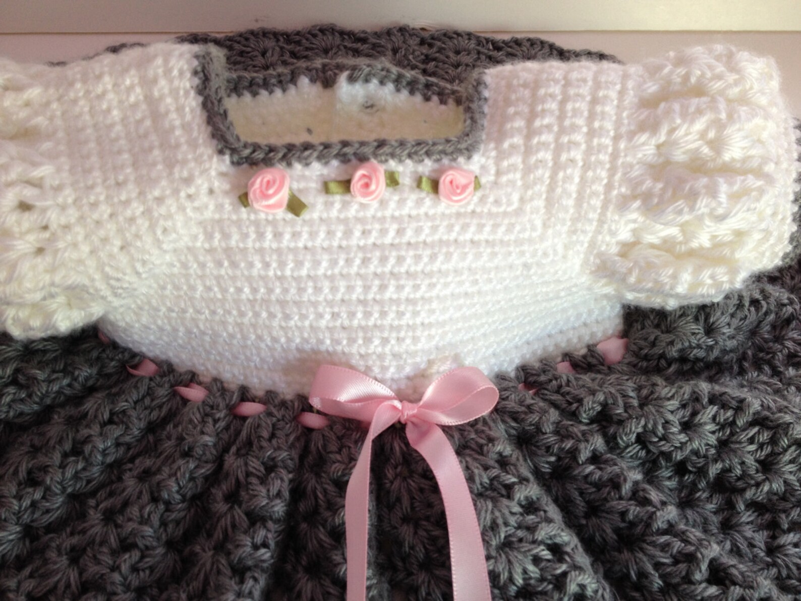 Crochet Baby Dress Grey and White Baby Dress Etsy