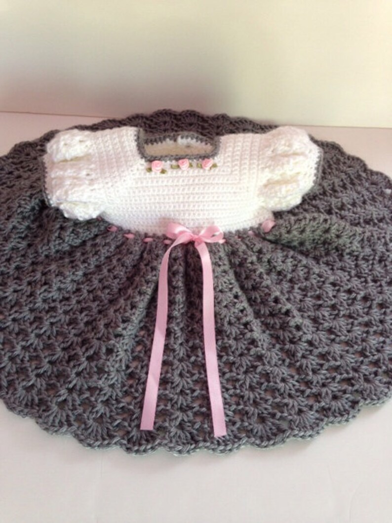 Crochet Baby Dress Grey and White Baby Dress Etsy