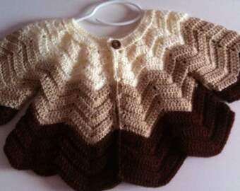 Crochet Baby Sweater, Butterfly Swing Style, Mocha colors 12-18 mo