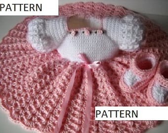 Patrón de crochet para vestido y patucos de bebé, GC108