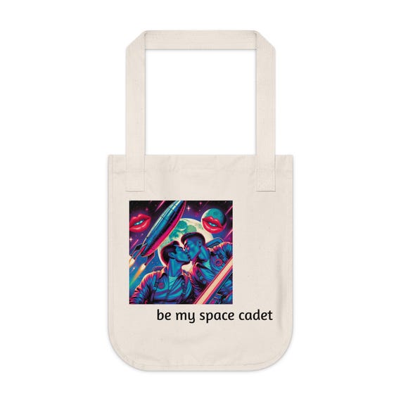Let me be your space cadet Cosmic Retro Neon Gay Love Organic Canvas Tote Bag, LGBT Pride Beach Tote