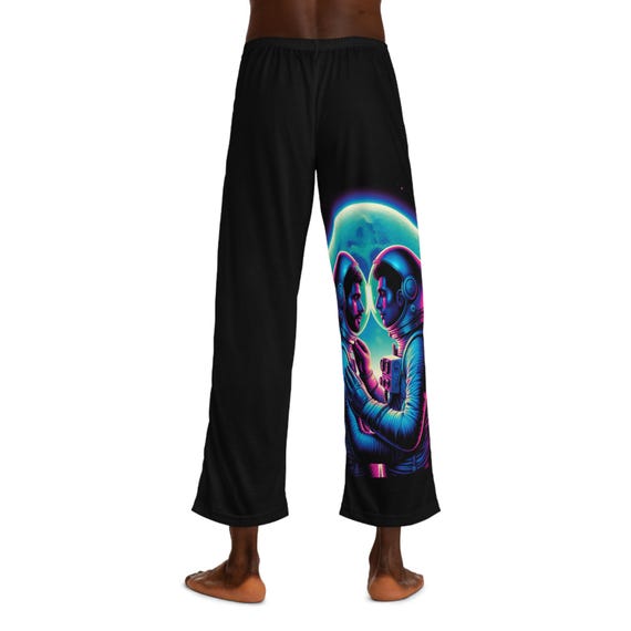 Cosmic Love LGBT Men's Pajama Pants in Black, Space-Themed Lounge Wear
