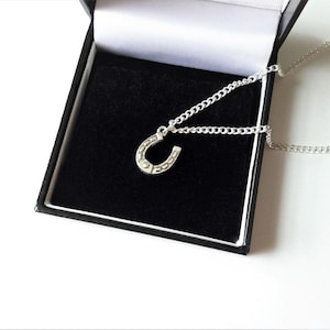 Silver Horseshoe Pendant Necklace – Good Luck Charm on Chain or Cord