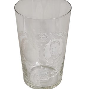 1937 Coronation Glass Tumbler King George VI Queen Elizabeth Vintage Royal Souvenir British Monarchy Collectible Memorabilia Glassware
