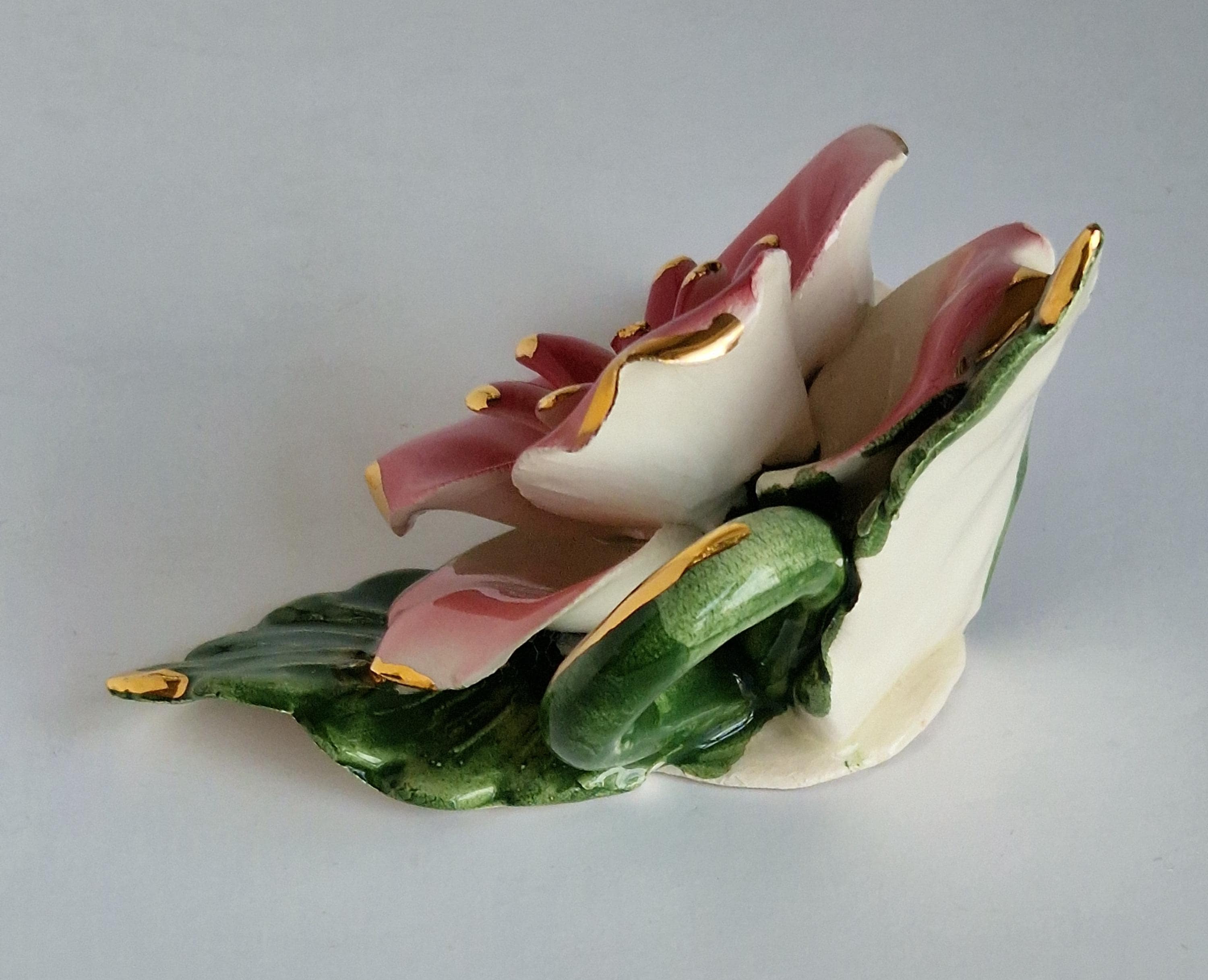 ヴィンテージ カポディモンテ スタイル 磁器製 ローズ フィギュア、金