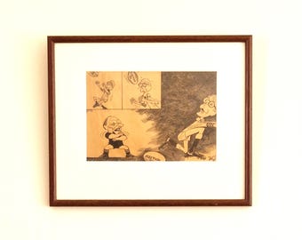 Caricatura política de TROG, elecciones de 1991, sátira del rugby de Kinnock Major, lámina vintage enmarcada.