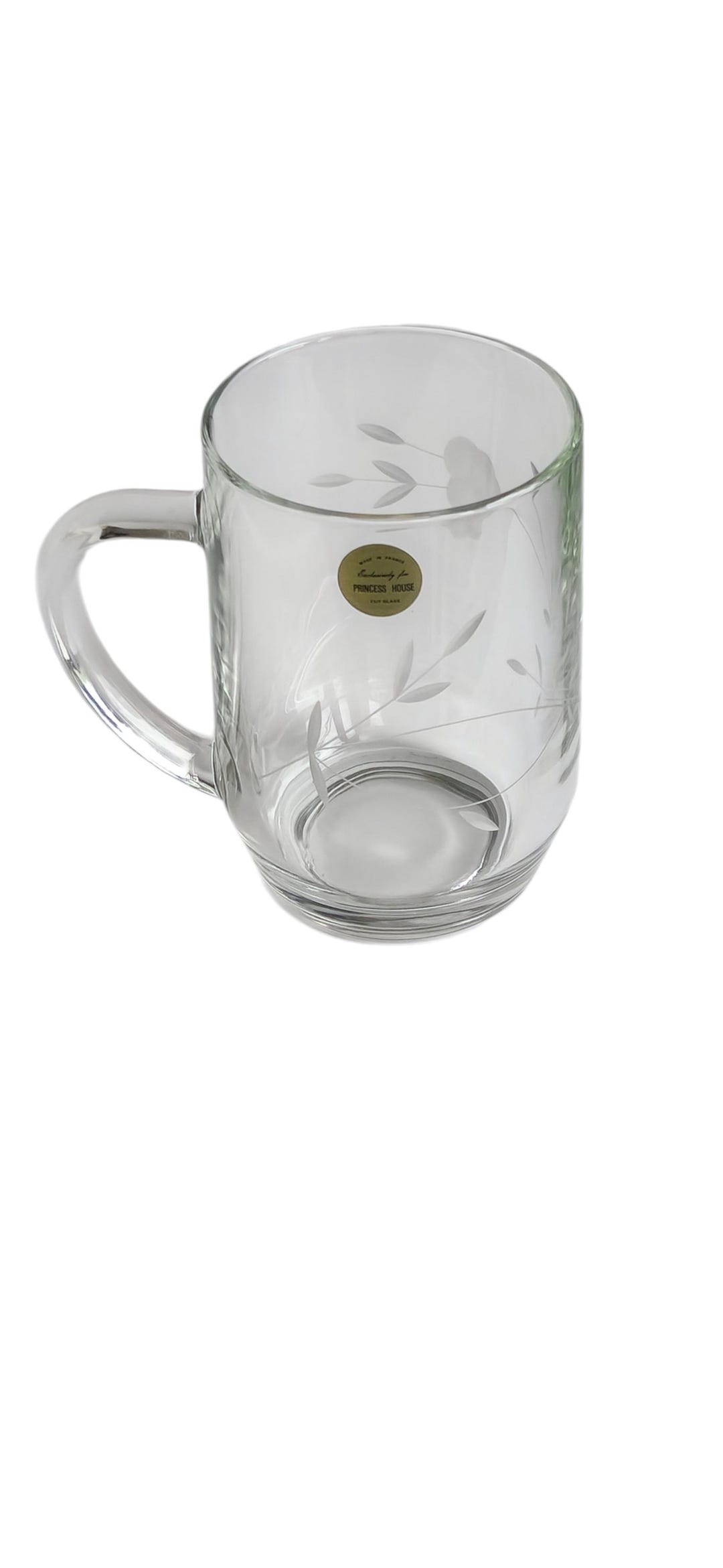 Vintage Princess House Glass Mug Etched Floral Leaf Design French Clear ...