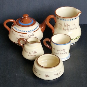Vintage Torquay motto ware tea set Devon pottery teapot jug sugar bowl cream jug mug cottage decor
