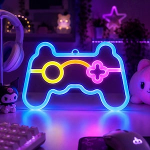 Lampada al neon per controller di gioco | Decorazione a LED RGB per sala giochi | Luce kawaii per postazione gaming | Regalo per gamer