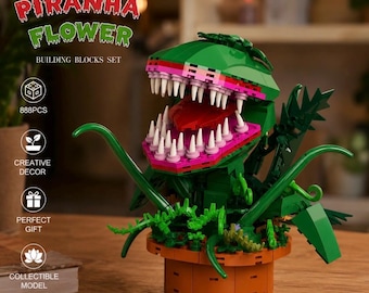 Set di mattoncini da costruzione Pianta Piranha – Decorazione per videogiochi horror – Modello di pianta carnivora in mattoncini – Regalo unico per giocatori – Espositore da scrivania