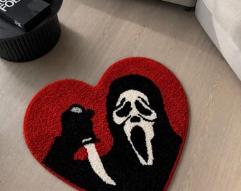 Ghostface Heart Rug – Soft Tufted Horror Carpet | Aesthetic Bedroom & Living Room Decor