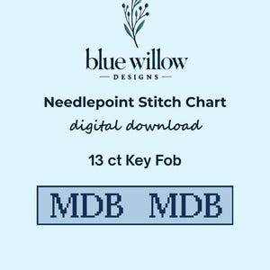 Digitale Stichvorlage - Monogramm Lesezeichen oder Schlüsselanhänger – 13 Maschen – Personalisierte Initialen – 1.25”x7” Leinwand